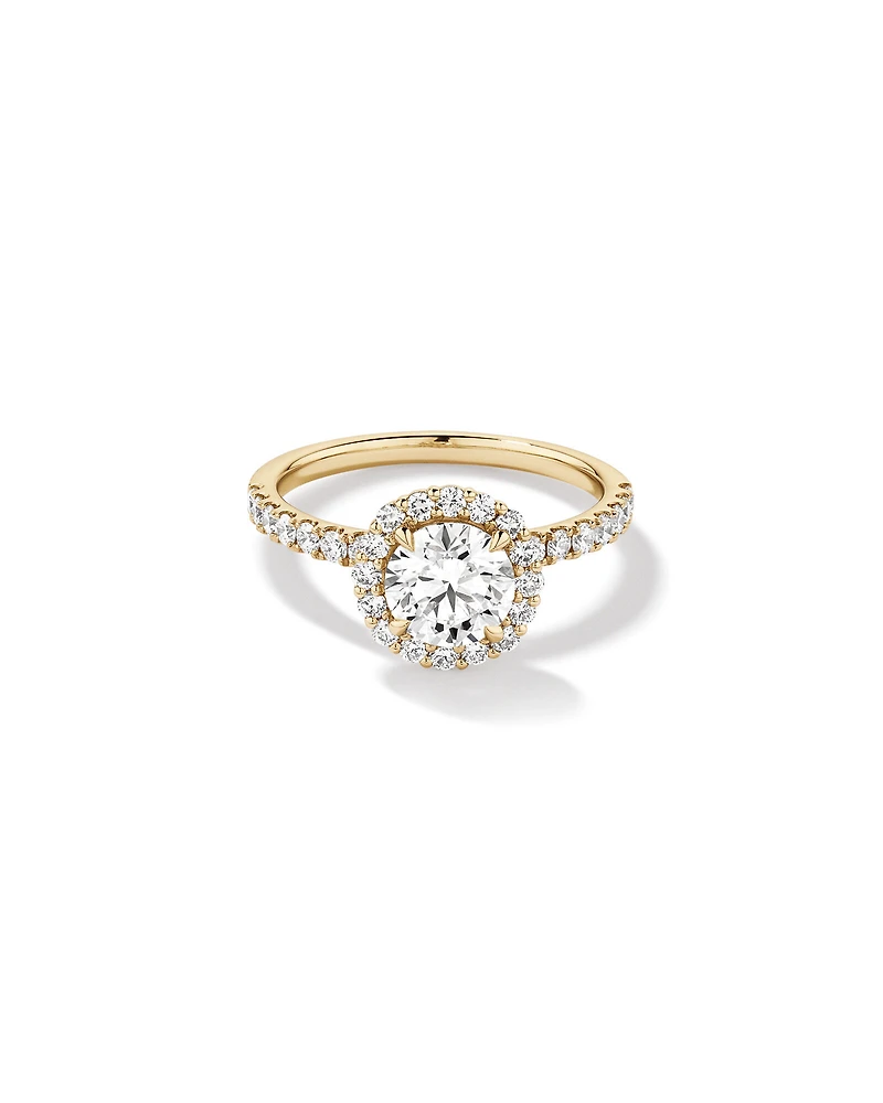 Bague ronde TW Round Brilliant Diamond Halo Engagemet de laboratoire de 1,79 carat en or jaune 14 carats