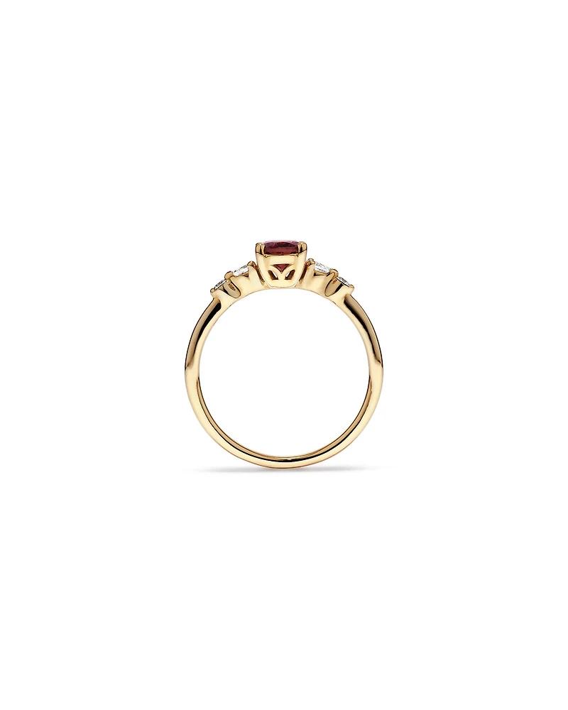 Bague Scatter avec Tourmaline Rose Ovale et 0,10 Carat PT de Diamants en Or Jaune 10 carats