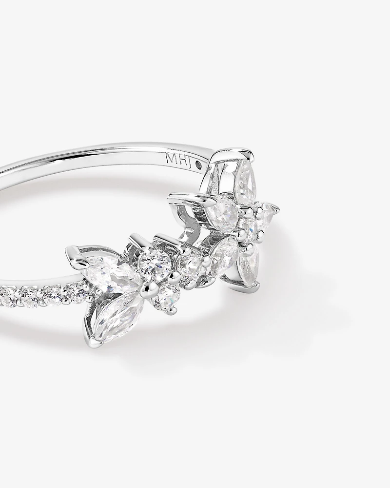Floral Pavé Ring with Cubic Zirconia Sterling Silver