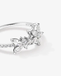 Floral Pavé Ring with Cubic Zirconia Sterling Silver