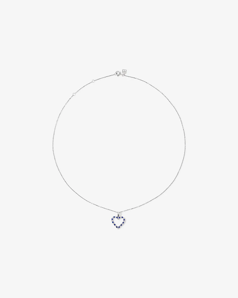 Heart Necklace with Created Blue Sapphire & 0.16 Carat TW of Diamonds in Sterling Silver