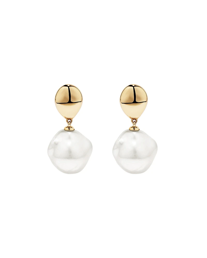 Boucles d’oreilles goutte avec perles baroques d’eau douce cultivées en or jaune 10 carats