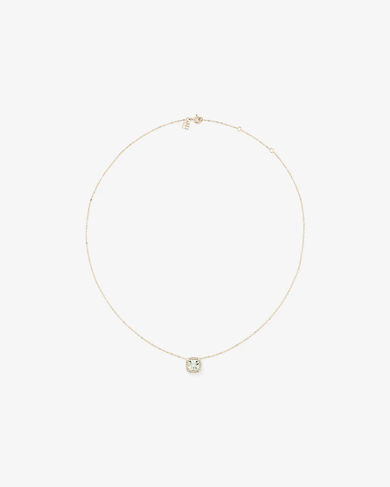 Collier Pendentif Halo Avec Pierre Précieuse Améthyste Verte Taille Coussin Et 0,15 Carat Pt De Diamants En Or Jaune 10 Ct