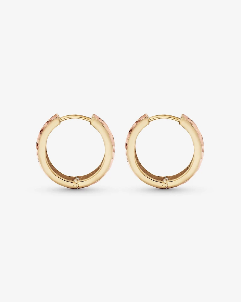 Boucles d'oreilles créoles de 11 mm en or jaune, blanc et rose 10 carats
