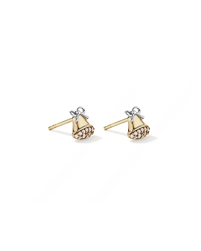 Boucles d’oreilles clous en forme de cloche avec oxydes de zirconium en or jaune 10 carats