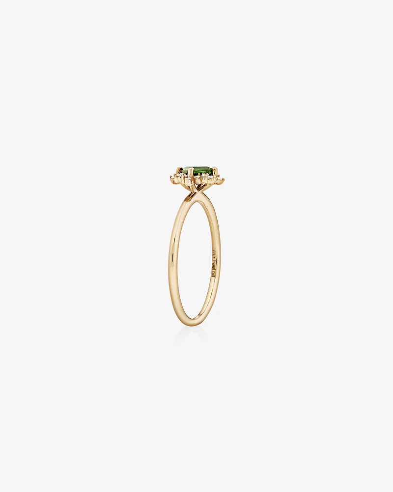 Bague en or jaune 10 K à tourmaline verte et à diamants