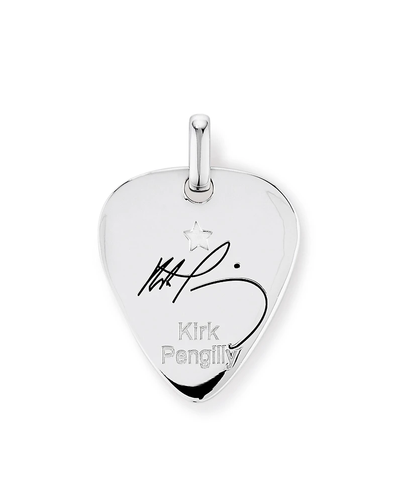 Pendentif Médiator de Guitare Gravé INXS Kick avec Chaîne en Argent Sterling Recyclé