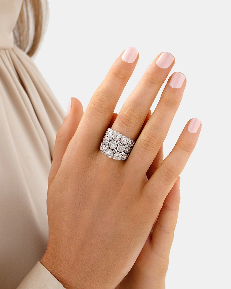Bague à bulles à 3 rangs en or blanc 14 K avec diamants totalisant 3 ct