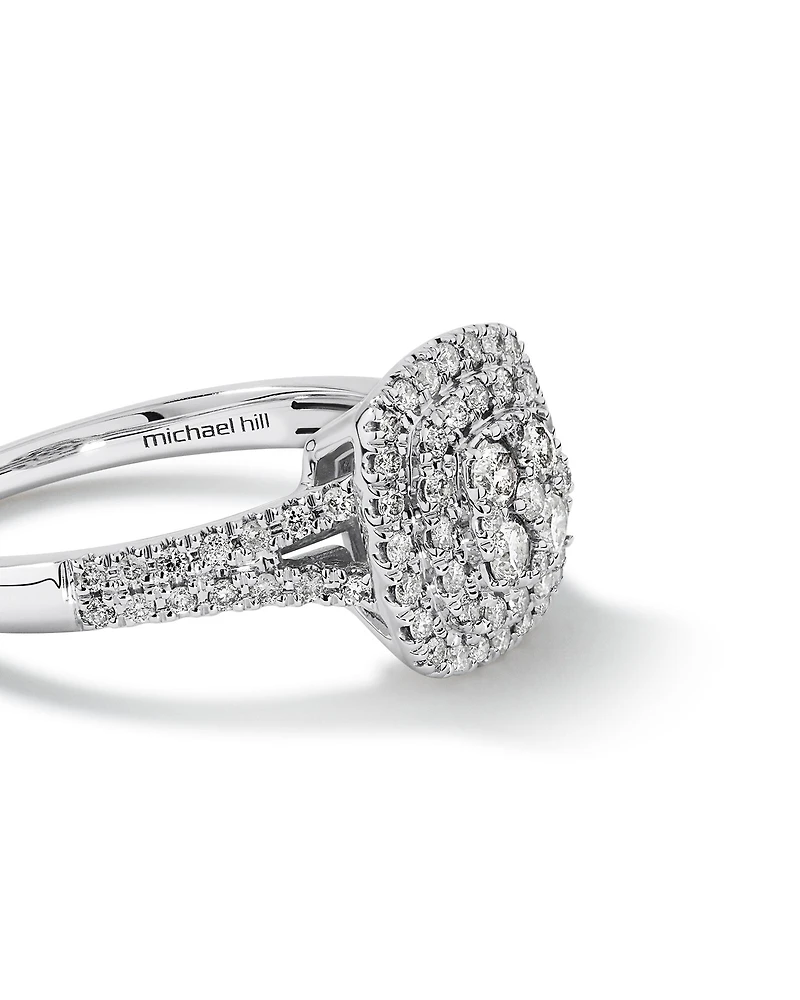 0.65 Carat TW Cushion Cluster Halo Diamond Ring in 10kt Gold