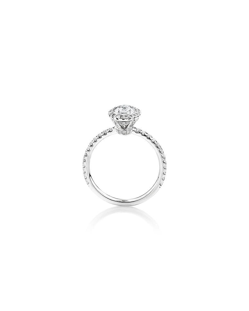 Bague de fiançailles à halo avec pierre taille ovale Sir Michael Hill Designer en or blanc 18 K avec diamants totalisant 1,35 ct