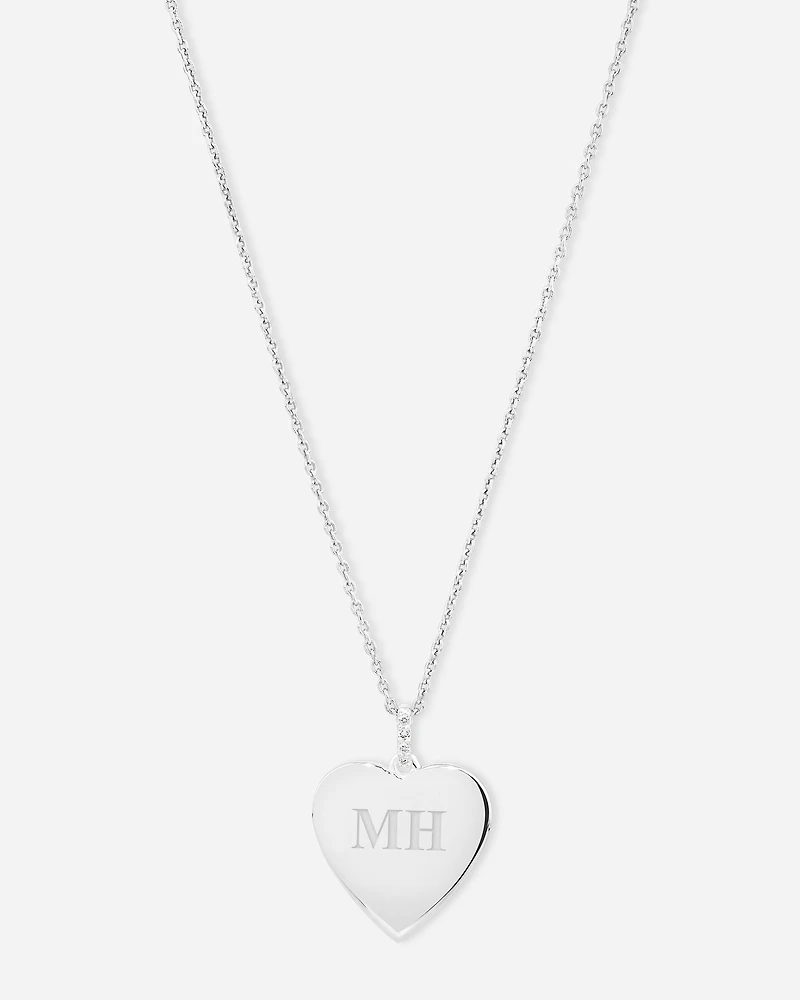 Pendentif cœur en argent sterling avec accent de diamant sur chaîne câble