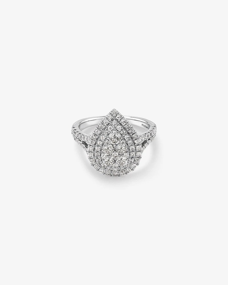 Bague Halo à Grappe Poire de Diamant de 1,30 Carat TW en Or Blanc 10kt