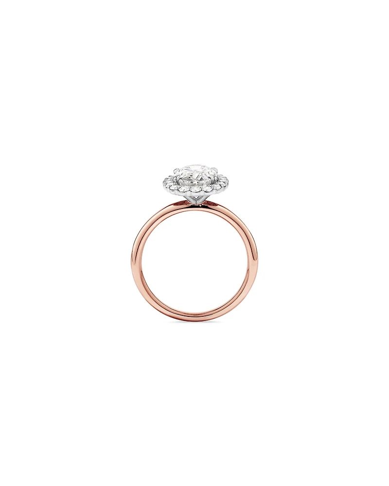 Bague de fiançailles en halo de diamants cultivés en laboratoire TW de 2,34 carats en or rose et blanc 14 carats