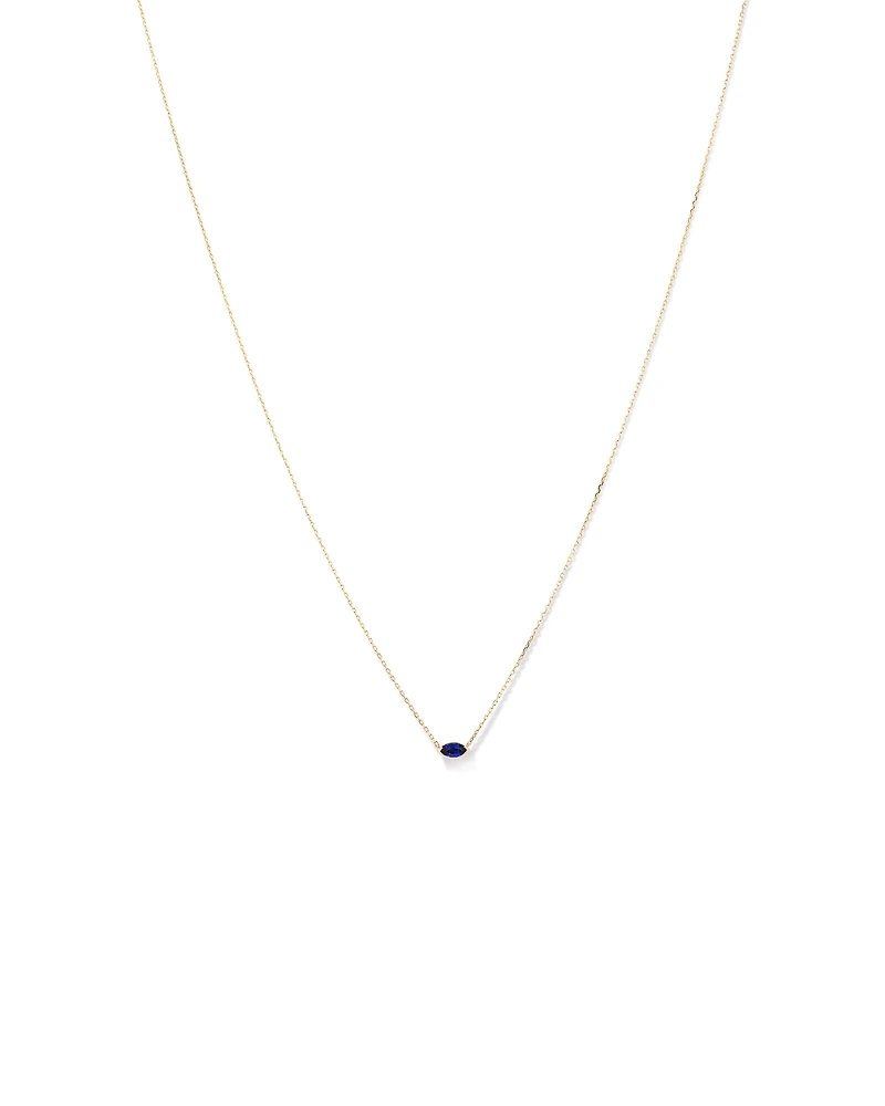 Collier avec Saphir Synthétique Marquise Est-Ouest en Or Jaune 10 carats