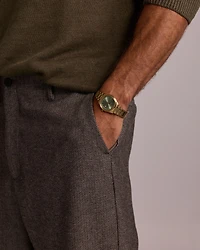 Quartz Watch in Gold Tone with Sunray-Patterned Green Dial