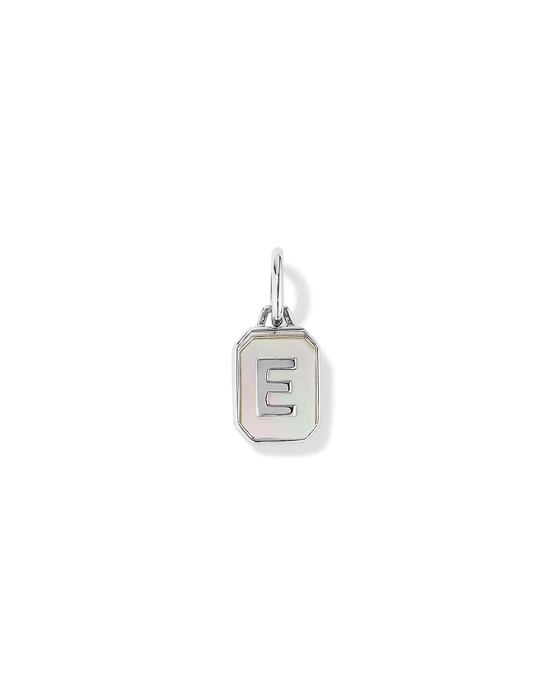 Letter E Mother of Pearl Initial Pendant Sterling Silver
