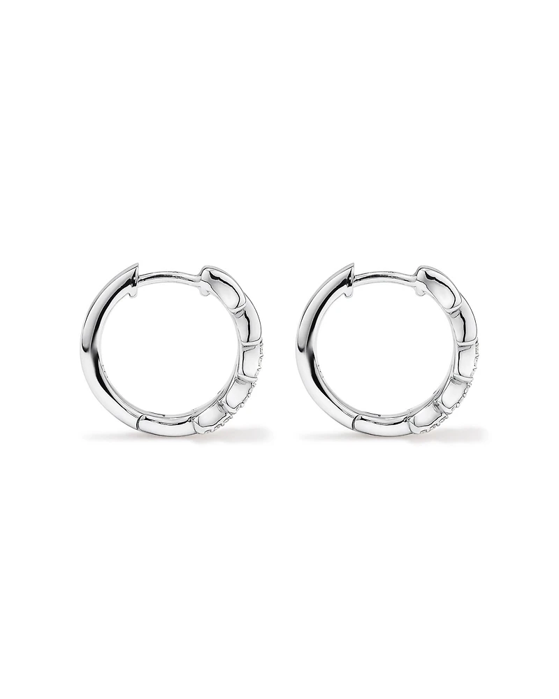 Boucles d'Oreilles Créoles Chevrons en Zircone Cubique en Argent Sterling