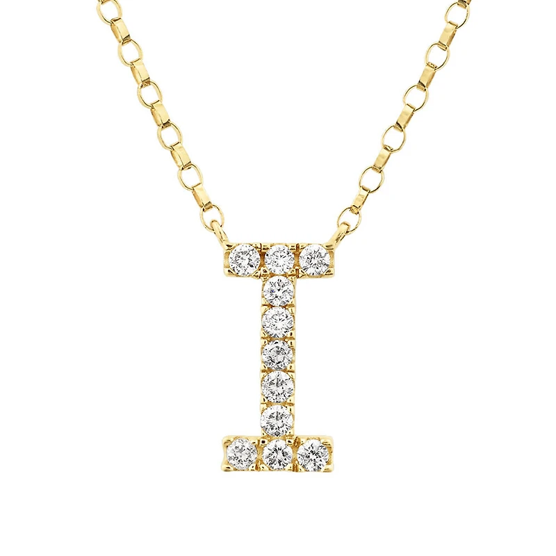 Collier à initiale « I » en or jaune 10 K à diamants totalisant 0,10 ct