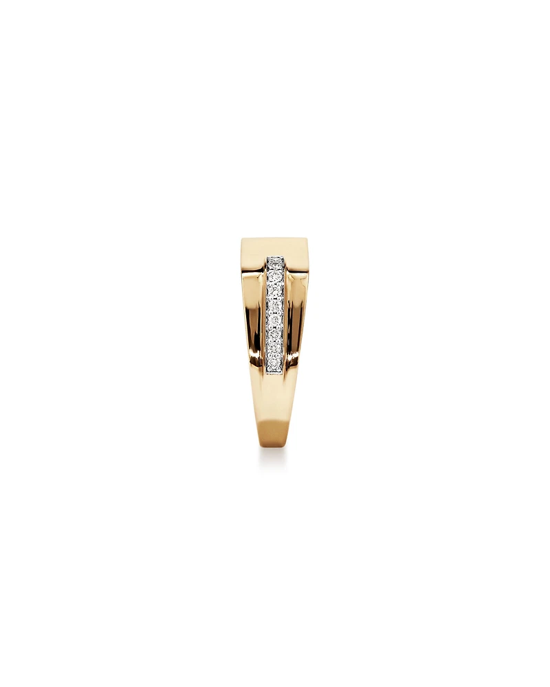 Chevalière Pour Homme Avec Accent En Diamant En Or Jaune Et Blanc 10Kt