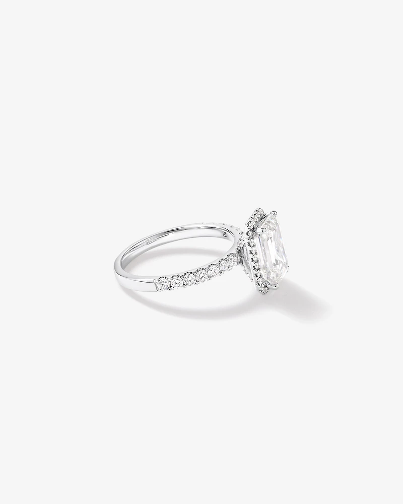 3.60 Carat TW Emerald Cut Laboratory-Grown Diamond Halo Engagement Ring in 18kt White Gold