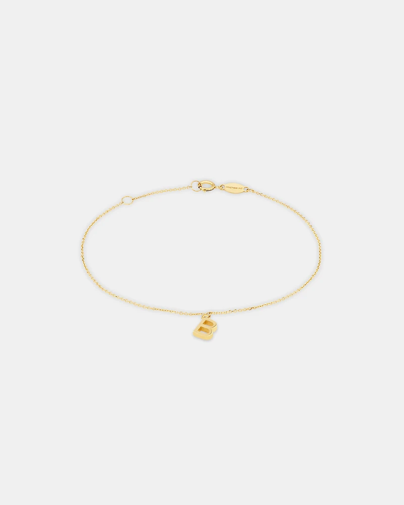 19cm (7.5") B Initial Bracelet in 10kt Yellow Gold