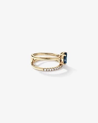 London Blue Topaz Double Band Ring with 0.25 Carat TWof  Diamonds in 10kt Yellow Gold