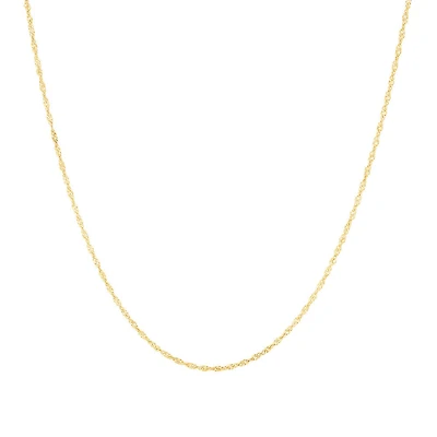 45cm (18") 1mm-1.5mm Width Hollow Singapore Chain in 10kt Yellow Gold