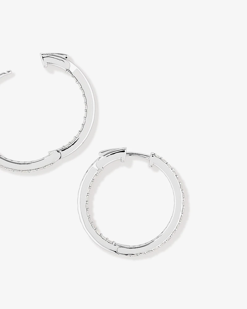30mm Cubic Zirconia Huggie Hoop Earrings in Sterling Silver