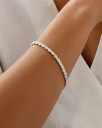 Bracelet à chaîne cordelette en argent sterling de 24 cm, largeur de 4 à 4,5 mm