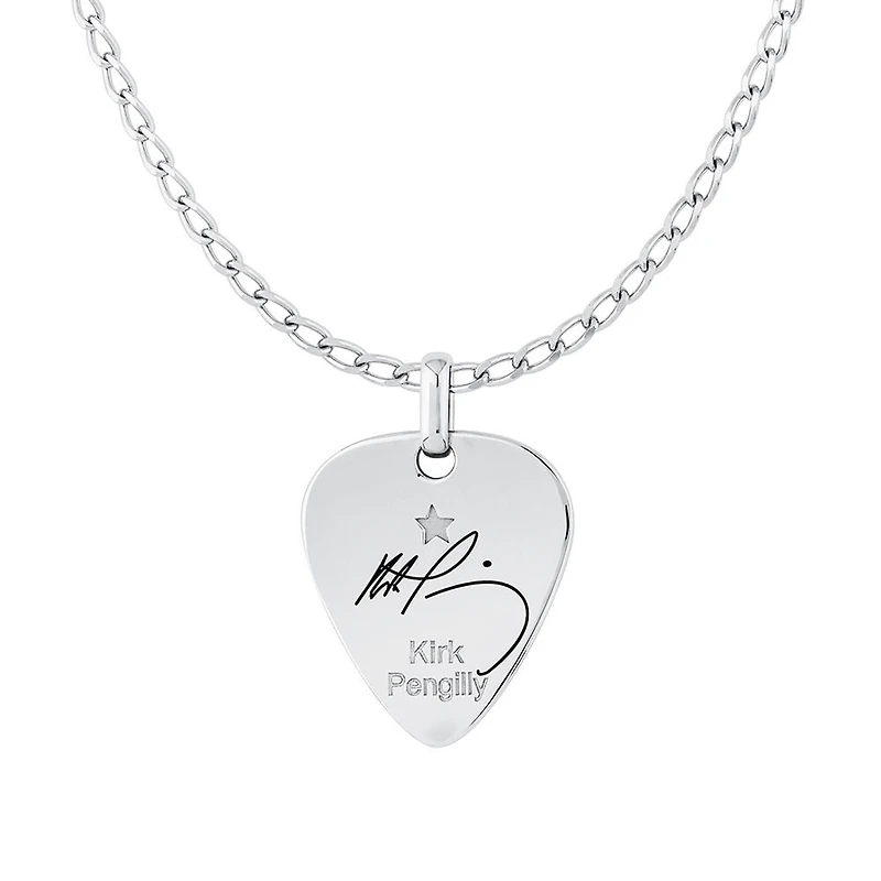 INXS Kirk Pengilly Pendentif médiator gravé avec chaîne en argent sterling recyclé