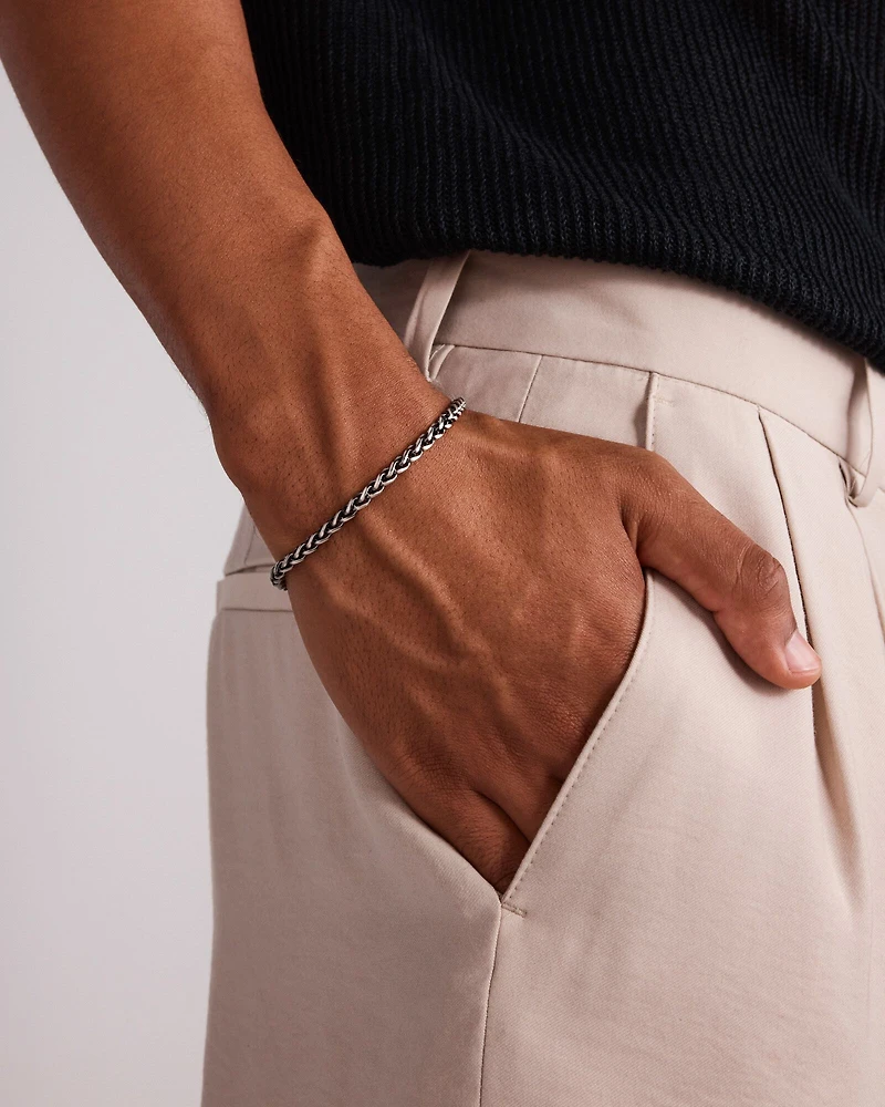 Bracelet chaîne gourmette épi 21 cm (8,2") largeur 3,8 mm en argent sterling oxydé