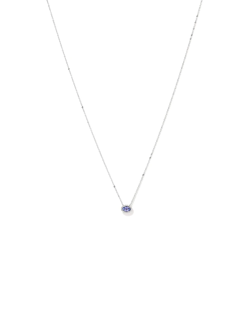 Collier Pendentif Halo Avec Pierre Précieuse Tanzanite Bleue Taille Ovale Et 0,08 Carat Pt De Diamants En Or Blanc 10 Ct
