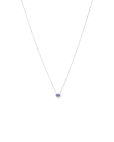 Collier Pendentif Halo Avec Pierre Précieuse Tanzanite Bleue Taille Ovale Et 0,08 Carat Pt De Diamants En Or Blanc 10 Ct