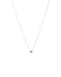 Collier Pendentif Halo Avec Pierre Précieuse Tanzanite Bleue Taille Ovale Et 0,08 Carat Pt De Diamants En Or Blanc 10 Ct
