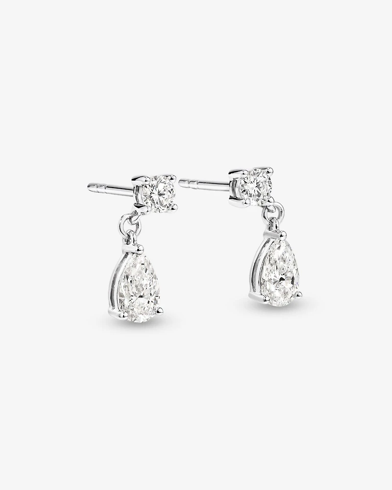 LAB. Drop Earrings with 1.00 Carat TW Pear and Round Brilliant Laboratory-Grown Diamonds in 10kt White Gold