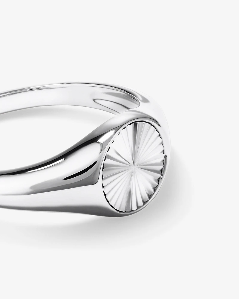 Bague chevalière ronde Sunray en argent sterling