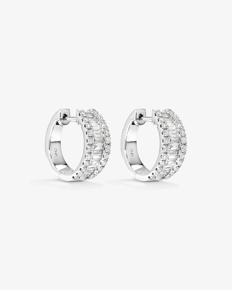 Boucles d'Oreilles Créoles Dot Dash de Diamant de 1,00 Carat TW en Or Blanc 14kt