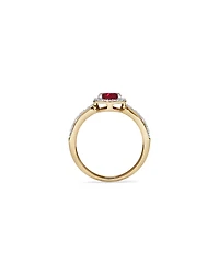 Bague Halo Avec Rubis Synthétique Rouge Taille Ronde Et Diamant De Laboratoire En Or Jaune 10 Carats Et Rhodium