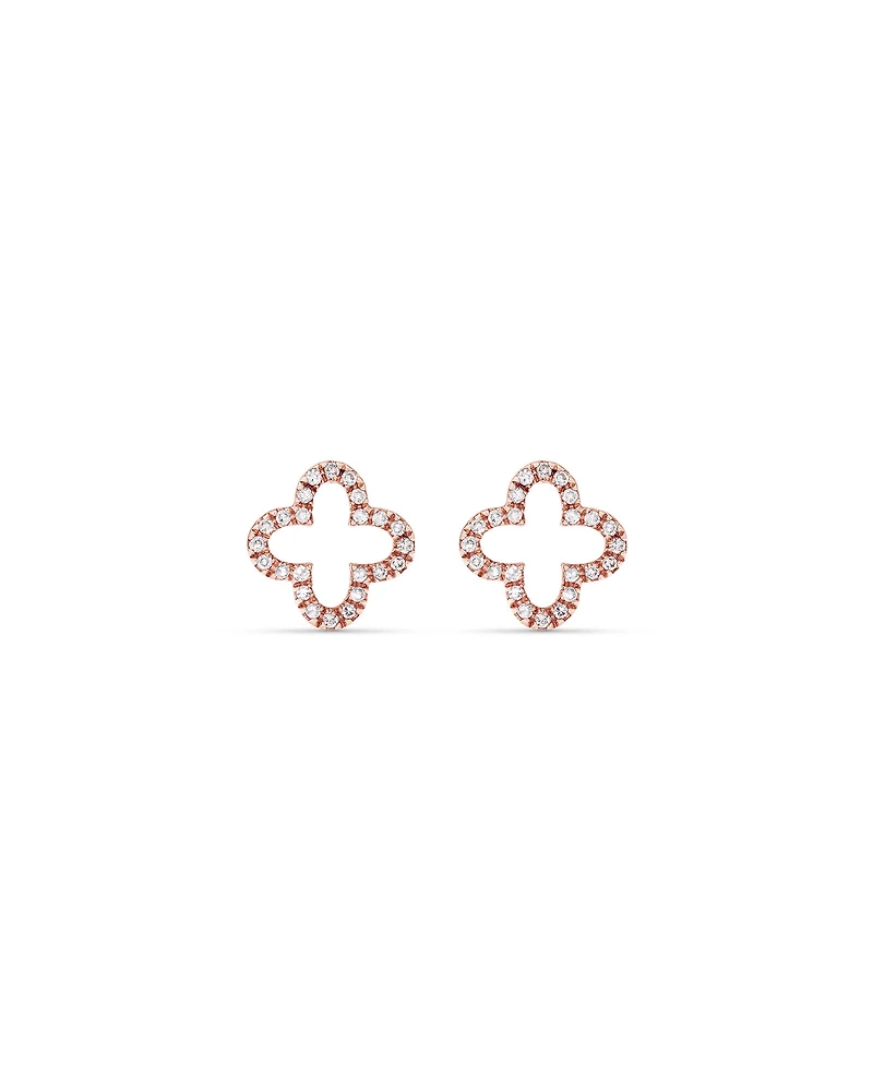 4 Leaf Clover Stud Earrings With Diamonds In 10kt Rose Gold