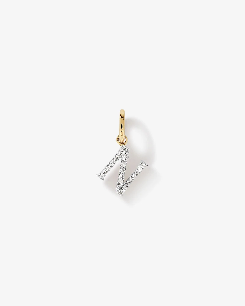 Pendentif initiale lettre N en diamant en or jaune 10 carats
