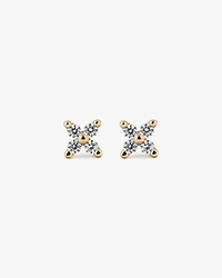 Ensemble cadeau collier fleur et boucles d’oreilles clous avec zircon cubique en or jaune 10 carats