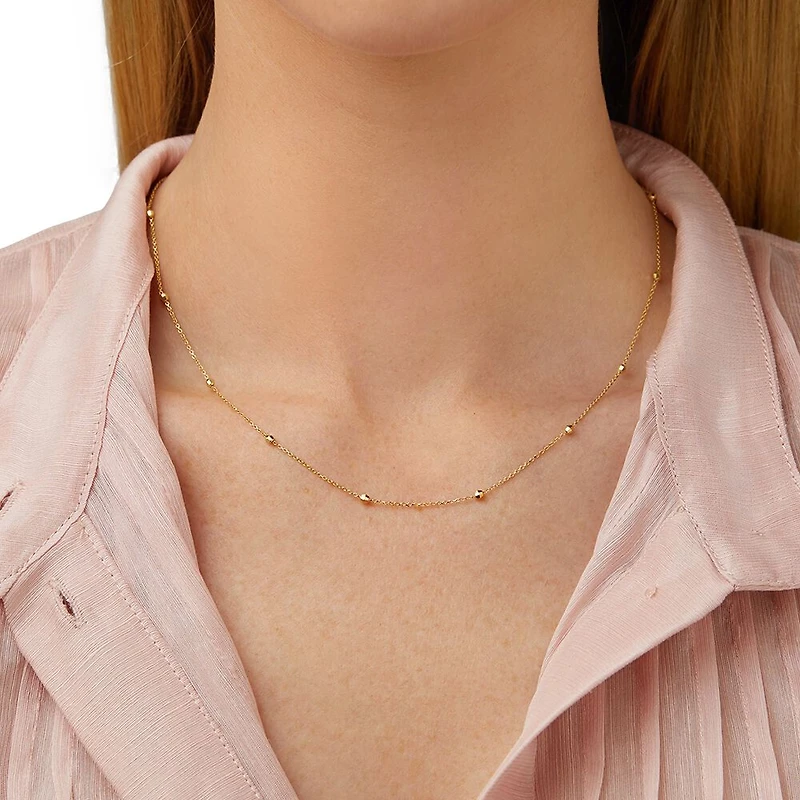 Collier de perles réglable en or jaune 10 K 45 cm, largeur 2 à 2,5 mm