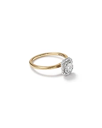 Bague de fiançailles diamant baguette taille émeraude 0,51 carat total et halo rond brillant en or jaune et blanc 14 carats