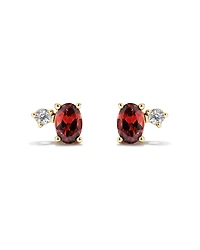 Round White Sapphire and Oval-Cut Garnet Toi Et Moi Stud Earrings in 10kt Yellow Gold