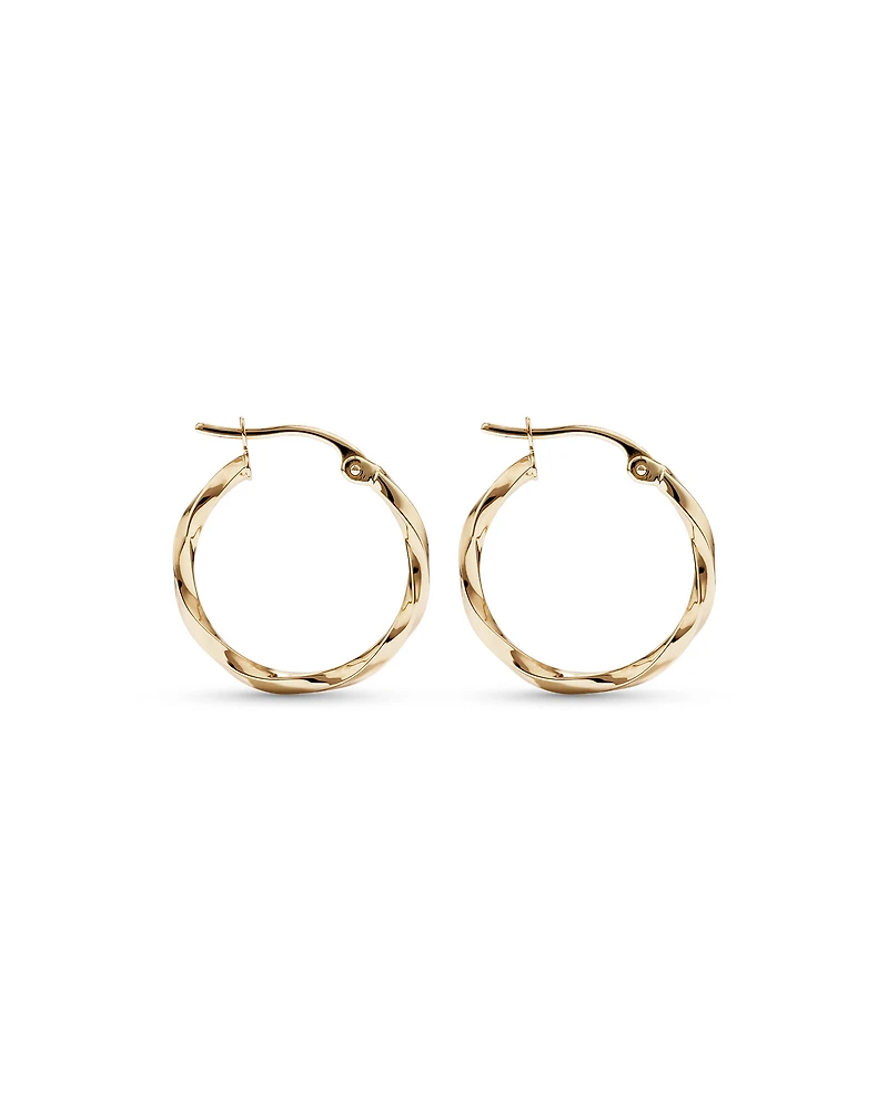 15mm Square Twist Hoop Earrings in 10kt Yellow Gold