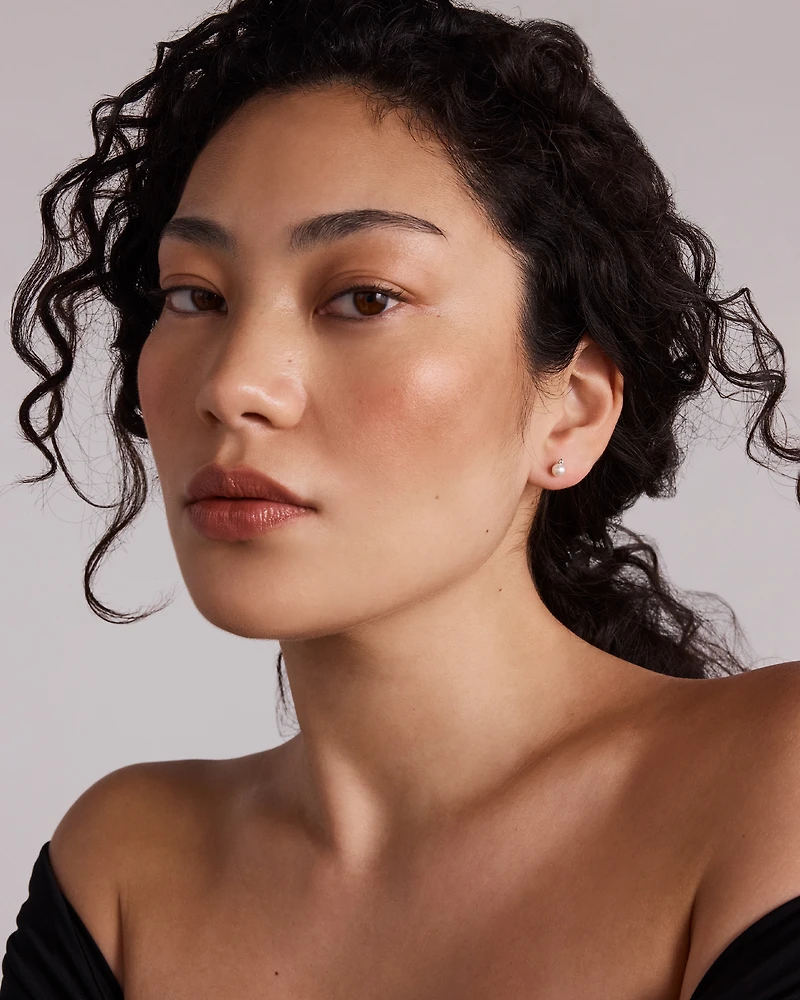 5mm Cultured Freshwater Pearl and Diamond Stud Earrings in Sterling Silver