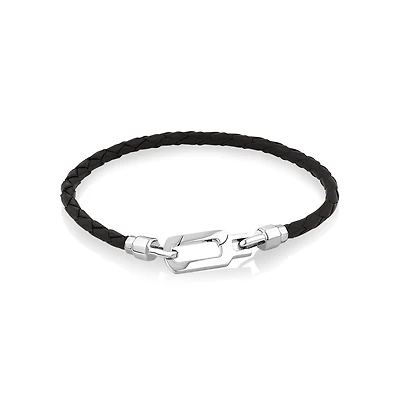 Bracelet pour hommes en cuir tressé avec argent sterling
