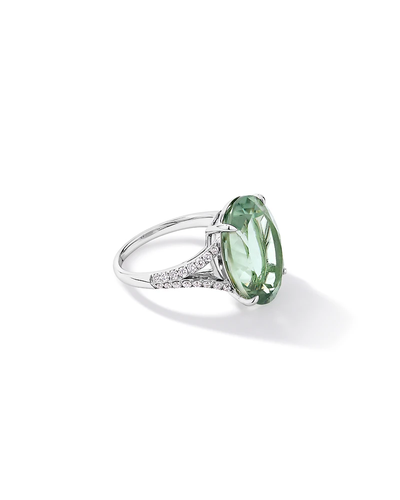 Bague ovale en améthyste vert & diamant TW à tige fendue 0,33 carat or blanc 10 carats
