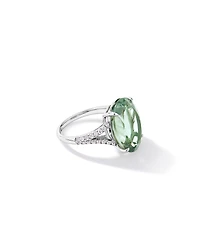 Bague ovale en améthyste vert & diamant TW à tige fendue 0,33 carat or blanc 10 carats