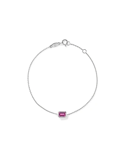 Emerald Cut Pink Created Sapphire Bezel Bracelet in 10kt Gold